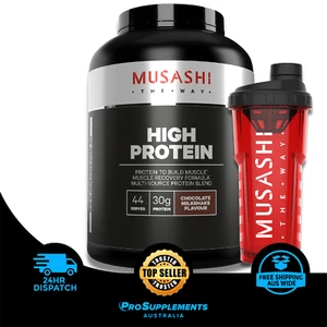 MUSASHI High Protein Powder 2kg, plus Free Shaker Bottle, 2 Flavours, 44 Serves - Picture 1 of 8
