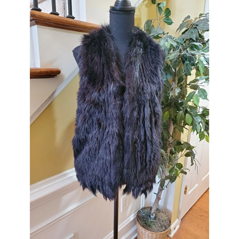 Chaleco Topshop imitación piel negro detalle flecos talla 8 Foto 1 de 4