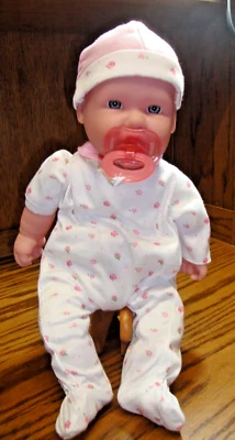 JC Toys Realistic 16" Baby Doll Soft Body Blue Eyes GIRL w/Pink Pacifier     787 - Image 1 of 4