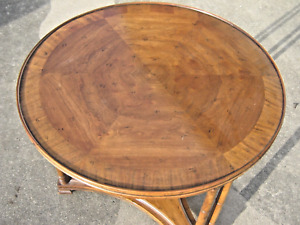 vintage Drexel Heritage Walnut Round Table w Parquet Burled Wood Top 22”x26"