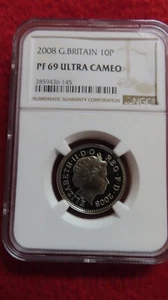 2008 GREAT BRITAIN   10 PENCE   LION PASSANT NGC PF 69 ULTRA CAMEO - Picture 1 of 5