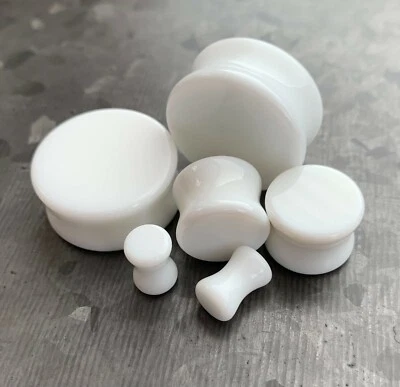 PAR de tapones planos de vidrio doble llamarada medidores auriculares joyería corporal  Foto 1 de 4