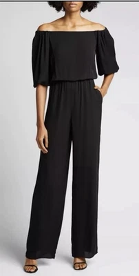 Mono Theory Silk Clásico GGT Fuera del Hombro Georgette Negro M Boho Chic Foto 1 de 4