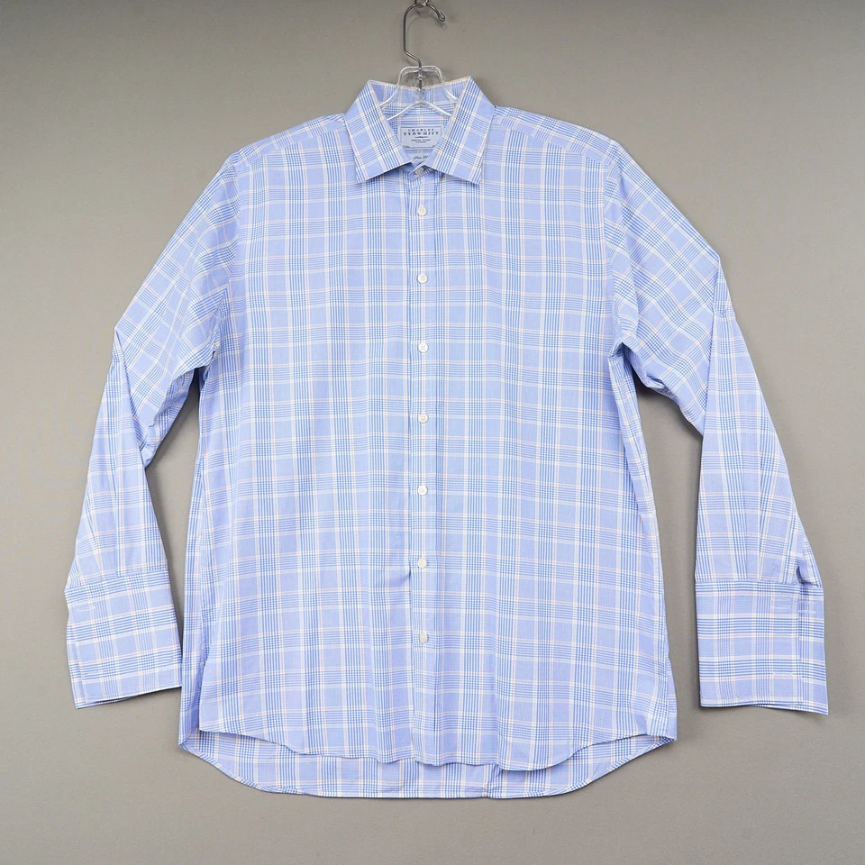 Camisa de vestir Charlets Tywhitt 17,5 36 azul a cuadros calce ajustado puño francés Foto 1 de 4