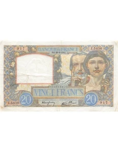 Frankreich 20 Francs Wissenschaft und Arbeit - 28.08.1941 - Serie Z.5438 - Bild 1 von 2