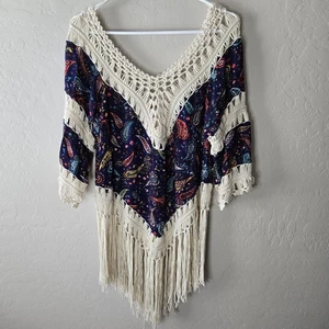 Love J Boho Top Women's Size L Boho Paisley Western Festival Crochet Fringe - Picture 1 of 10