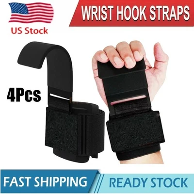 Ganchos para muñeca de levantamiento de pesas 4 piezas correas de levantamiento muñequeras gancho de levantamiento gimnasio EE. UU. Foto 1 de 4