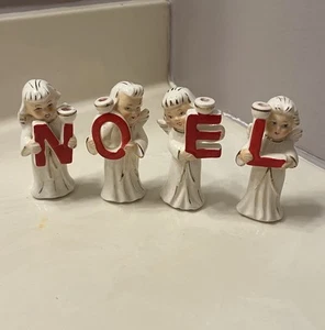 Set Candele Vintage Mid Century Natale NOEL Angelo Ragazza Ceramica Giappone con Scatola - Foto 1 di 10