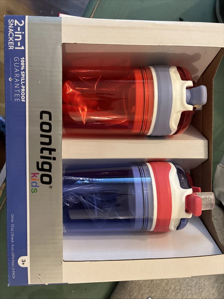 Contigo Kids 2 em 1 garrafas à prova de derramamento e lanchonetes rosa roxo pacote com 2 - Imagem 1 de 1