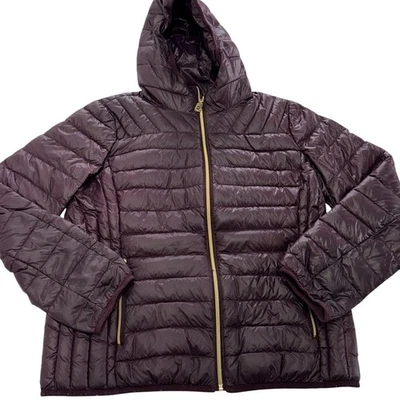 Michael Michael Kors Jacket Womens Large Burgundy Packable Down Puffer Hooded - Image 1 of 4