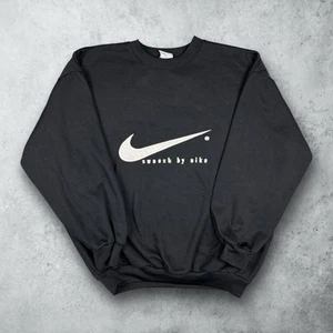 Sudadera de Colección Años 90 Nike Swoosh Spellout Cuello Redondo Negra Talla XL Hecha en EE. UU. - Imagen 1 de 5