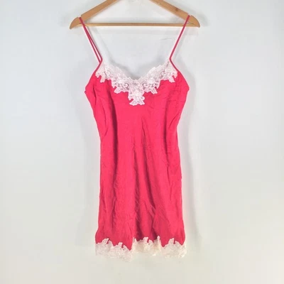 Camisón de seda Lotus para mujer Slip Chemise rojo encaje ribete sin mangas mini 121898 Foto 1 de 4