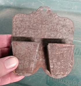 Primitive Antique Architectural Embossed Tin Wall Mount Double Match Safe - Picture 1 of 8