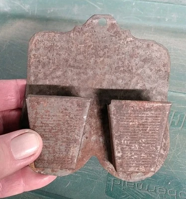 Primitive Antique Architectural Embossed Tin Wall Mount Double Match Safe - Image 1 of 4