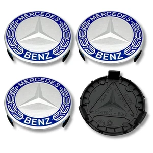 Mozzo tappo centrale cerchio in lega Mercedes classe A B C E S blu cromato 75mm x4 - Foto 1 di 12