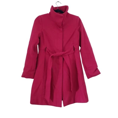 Old Navy Womens Magenta Pink Wool Blend Trench Coat Size S Bold Preppy Classic - Image 1 of 4