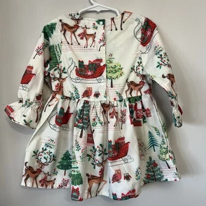 Weihnachtskleid Kleinkind Mädchen Größe 18-24 Monate skurrile Bäume Rentier Schlitten - Bild 1 von 15