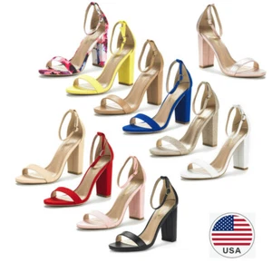 Women's Chunky High Heel Sandals Ankle Strap Open Toe Wedding Party Dress Shoes - Picture 1 of 101