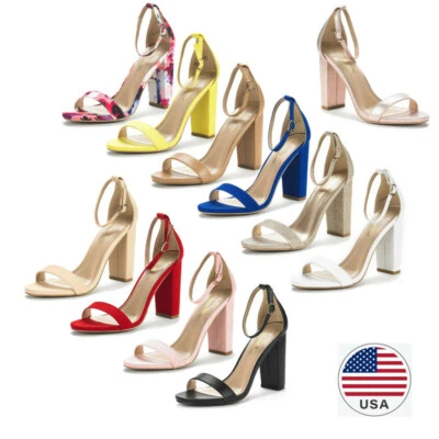 Женские коренастый высокий каблук сандалии лодыжки ремень с открытым носком свадебное платье туфли - Изображение 1 из 2