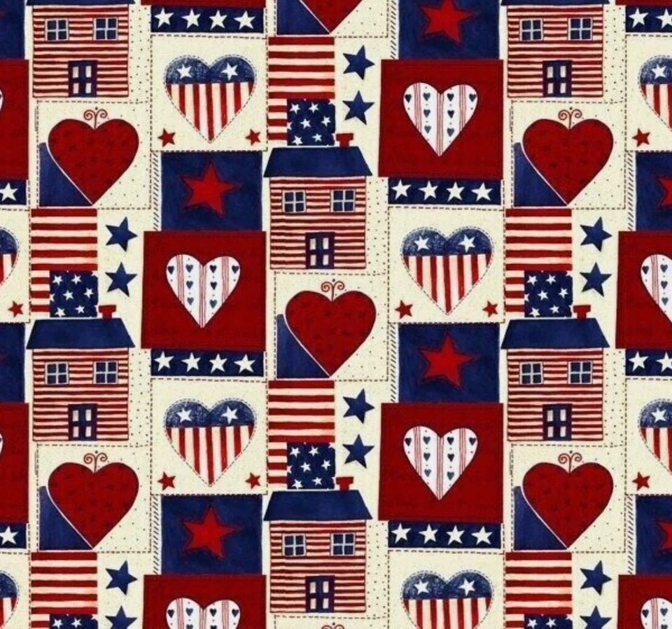 David Textiles Fabric, 1 Yard, 36" X 44", 100 Cotton, Country Hearts and Home - Image 1 of 1