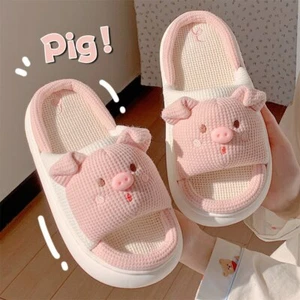 Lindas pantuflas de anime de dibujos animados para mujeres pantuflas de cerdo de lino sandalias divertidas para - Imagen 1 de 25