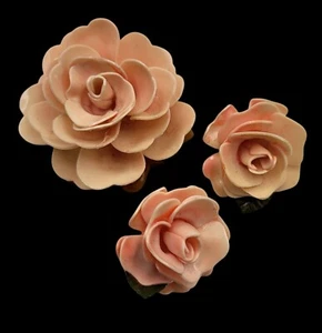 Vintage Pretty in Pink Rose Brooch/Pin & Screwback Earring Set Flowers - Picture 1 of 8