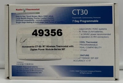Radio Thermostat CT30 Universal 7 Day Programmable Touch Screen 24V HVAC Systems - Image 1 of 3