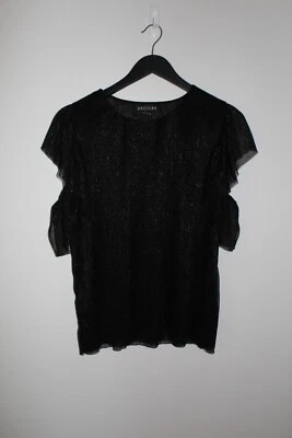 Decjuba Women's Black Sheer Lined Short Sleeve ruffled Overshirt Size L Large - image 1 of 4