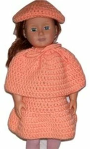3 Piece Orange Poncho, Skirt and Hat for 18" Doll, Handmade, Crochet - Picture 1 of 5