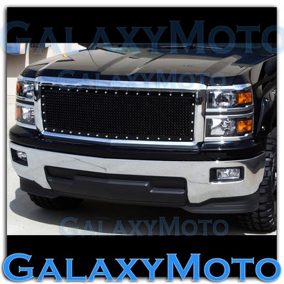 14-15 Chevy Silverado Chrome+Black Front Hood Complete Rivet Mesh Grille+Shell - Imagem 1 de 2
