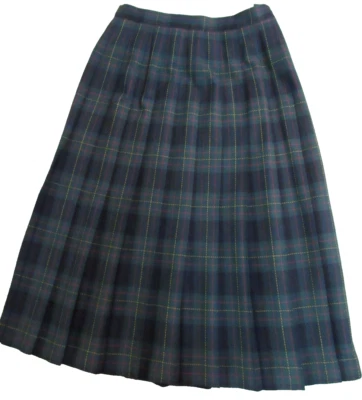 Valerie Stevens 100% wool long green multi tartan plaid pleated skirt SZ 14 USA - Image 1 of 4