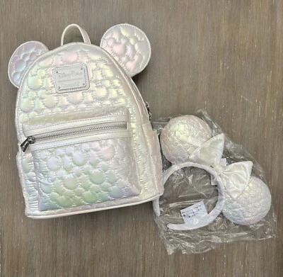 Mickey Mouse Icon Quilted Iridescent Loungefly Backpack And Ears - Image 1 of 4