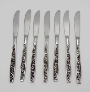 Pageant Harvest Dinner Knives Stainless Flatware Japan Fruit Leaves Set of 7 - Picture 1 of 8