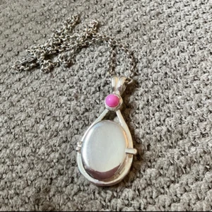 H2O Just Add Water Locket Customized Pink Agate Stone Sterling Silver Rolo Chain - Picture 1 of 4