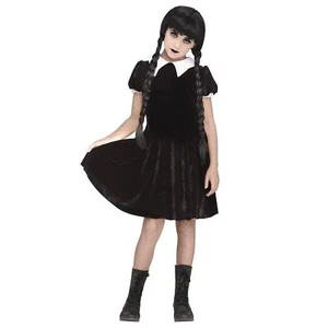 Girl's Gothic Wednesday Addams Black Dress Halloween Costume Child Teen M L XL - Picture 1 of 3