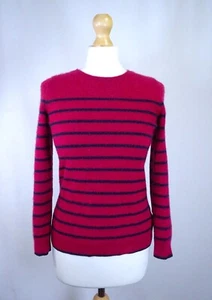Jersey de cachemir de la colección M&S talla 8 (también 10) rosa y azul marino a rayas: busto de 34" - Imagen 1 de 13