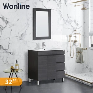 32" Bathroom Vanity Cabinet Undermount Faucet Sink Indoor Modern Black - Picture 1 of 12