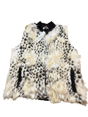 Rebecca Malone Women’s Faux Fur Vest Large Leopard  Black & White Champagne - Image 1 of 4