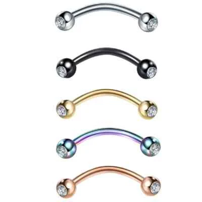 Double Gem Curved Barbell Eyebrow Bar Body Jewellery Lip Tragus brow piercing — 第 1/4 张图片