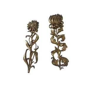 Vintage Syroco Flower Wall Hangings Set Of 2 MCM Mid Century 1960s Rare Gold - Picture 1 of 8