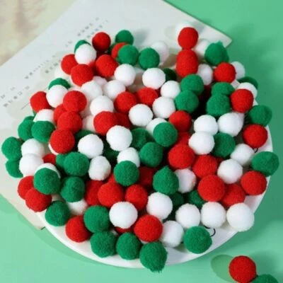 100 Pcs Chrismas Colors DIY Pom Pom Ball DIY Plush Ball  Handmade Kids Toys - Image 1 of 4