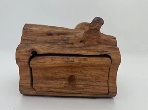 Vintage Carved Wood Log Trinket Keepsake Jewelry Dresser Box Handmade - Picture 1 of 11