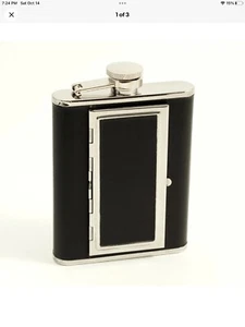 Bey-Berk FS116C 6oz Black Leather Steel Flask 6 Cigarette or Cash Case GIFT!! - Picture 1 of 3
