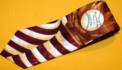 STEVEN HARRIS BLUE/WHITE/BROWN BASEBALL/STARS MOTIF POLYESTER TIE - NECK TIES. - Image 1 of 4