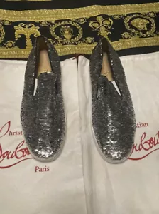Nuevas Zapatillas Slip-On De Lentejuelas Plateadas Christian Louboutin Talla 40 - Imagen 1 de 7