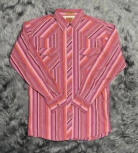 Maxini Striped Western Pearl Snap Long Sleeve Shirt Size Large - Picture 1 of 9