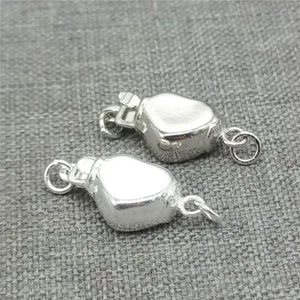 2pcs of 925 Sterling Silver Heart Pearl Clasps w/ Interlocking Hook for Bracelet - Picture 1 of 7
