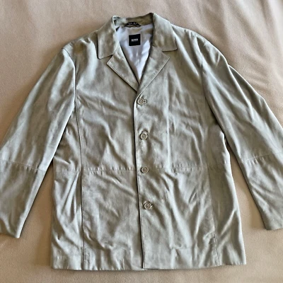 HUGO BOSS Soft Light Gray Grey Suede Field Jacket Coat Made In Turkey 47 Vintage - Image 1 of 4