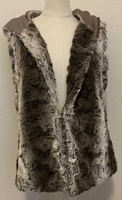 Mystree Women's Hooded Vest soft & silky brown lined Sz Large B959 Foto 1 de 4