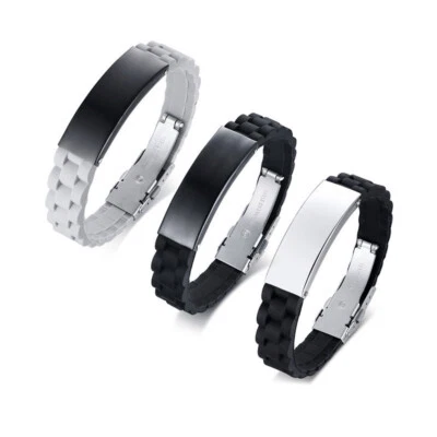 16mm Silicone Bangle Men Stainless Steel Male Adjustable Party Jewelry 18-22.5cm - Image 1 of 4